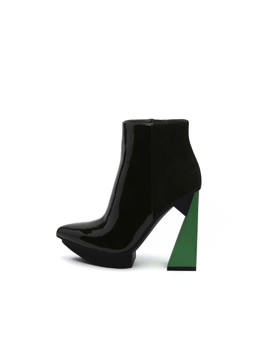 JadyRose | Black Green Triangled Leather High Heel Platform Boot