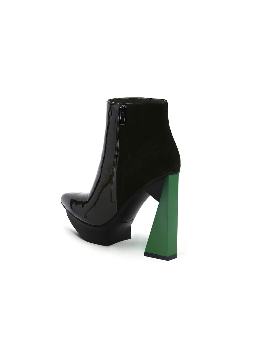 JadyRose | Black Green Triangled Leather High Heel Platform Boot