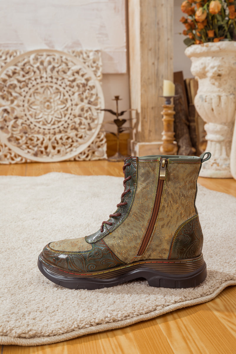 SOFFIA | LEATHER CANVAS LUG SOLE COMBAT BOOT