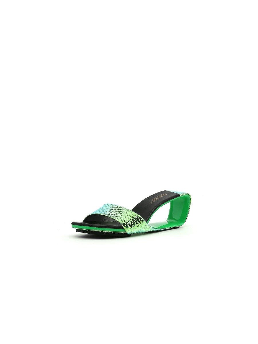 JadyRose | Open Twisted-Heel Leather Slide Sandal - Green