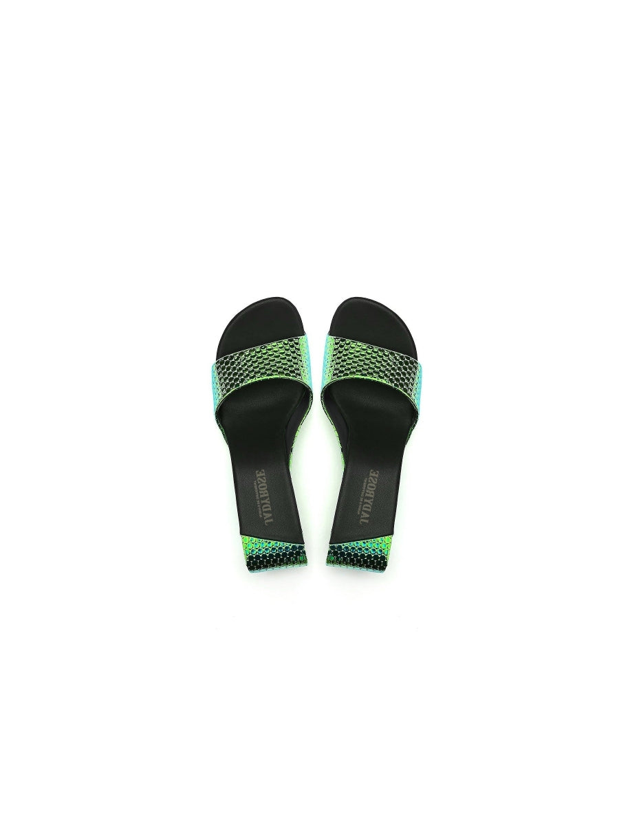 JadyRose | Open Twisted-Heel Leather Slide Sandal - Green