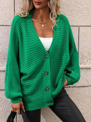 BUTTON UP OVERSIZED KNIT CARDIGAN - GREEN