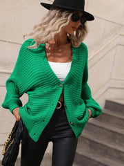 BUTTON UP OVERSIZED KNIT CARDIGAN - GREEN