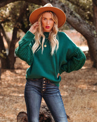 BRAIDED SLEEVE KNIT SWEATER - GREEN