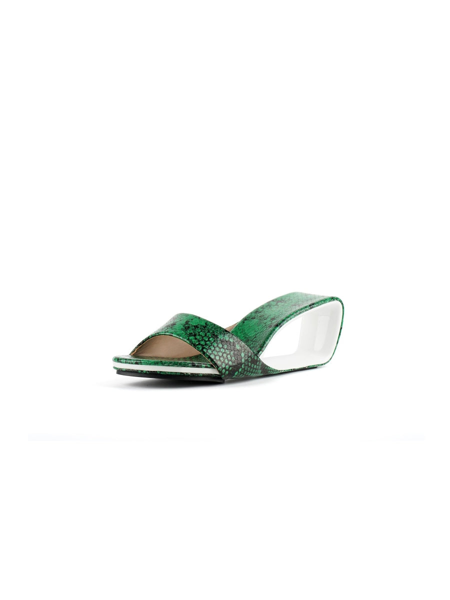 JadyRose | Twisted Upper Heel Genuine Leather Green Slide