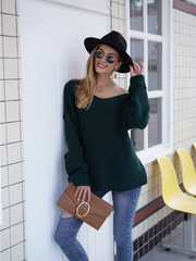 Smaibulun | MACHE Low V-Neck Oversize Sleeve Knit Top - Green