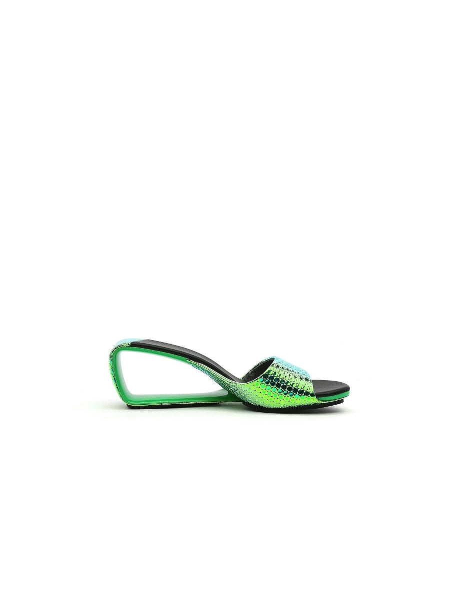 JadyRose | Open Twisted-Heel Leather Slide Sandal - Green