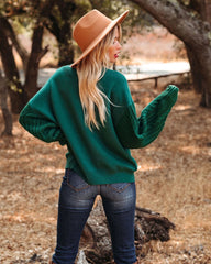 BRAIDED SLEEVE KNIT SWEATER - GREEN