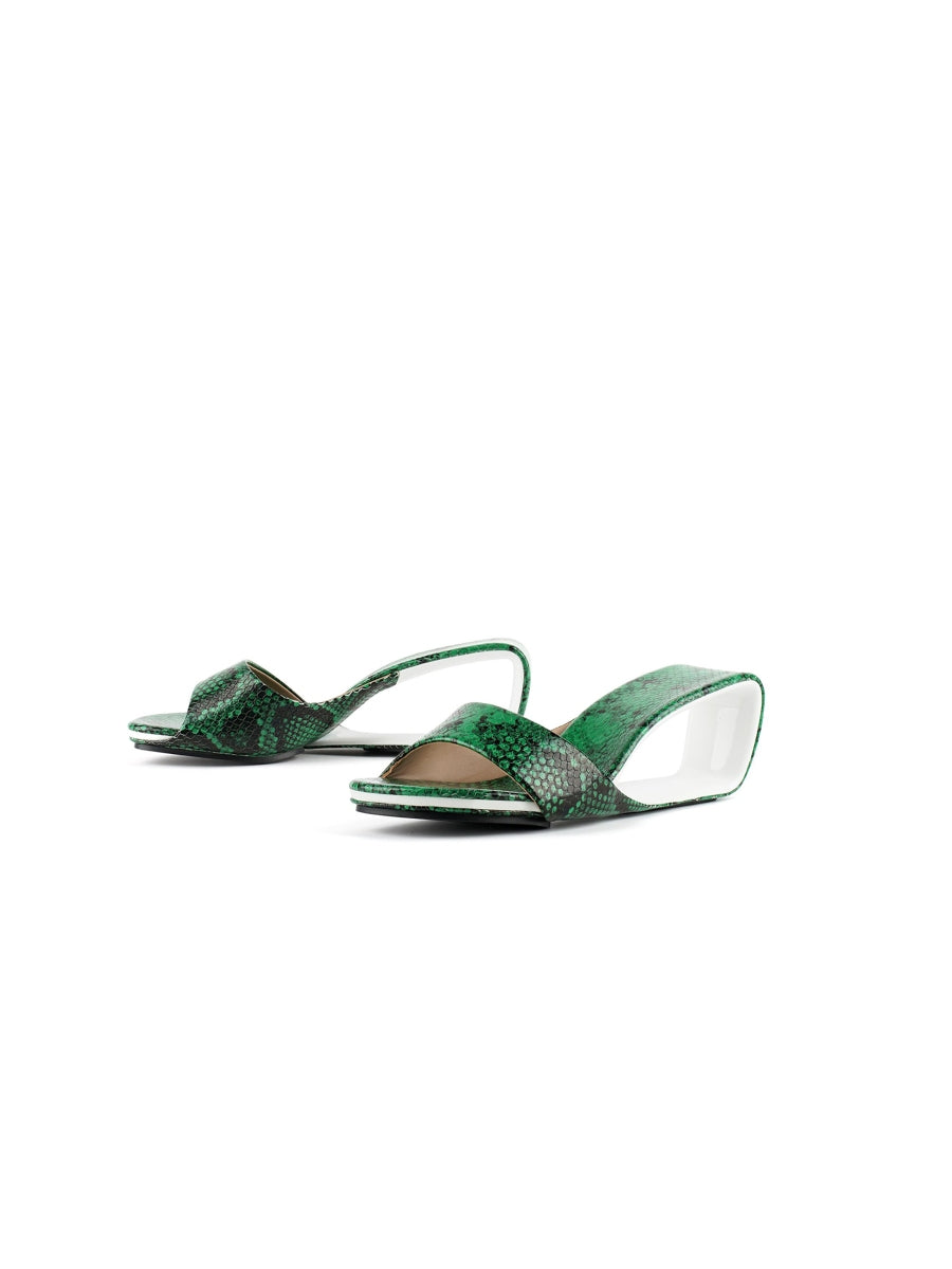 JadyRose | Twisted Upper Heel Genuine Leather Green Slide