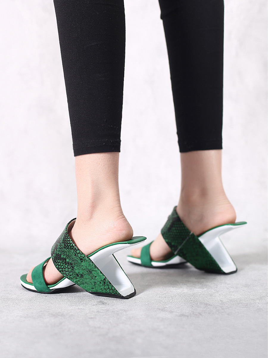 JadyRose | Open-Heel Leather Slide - Green