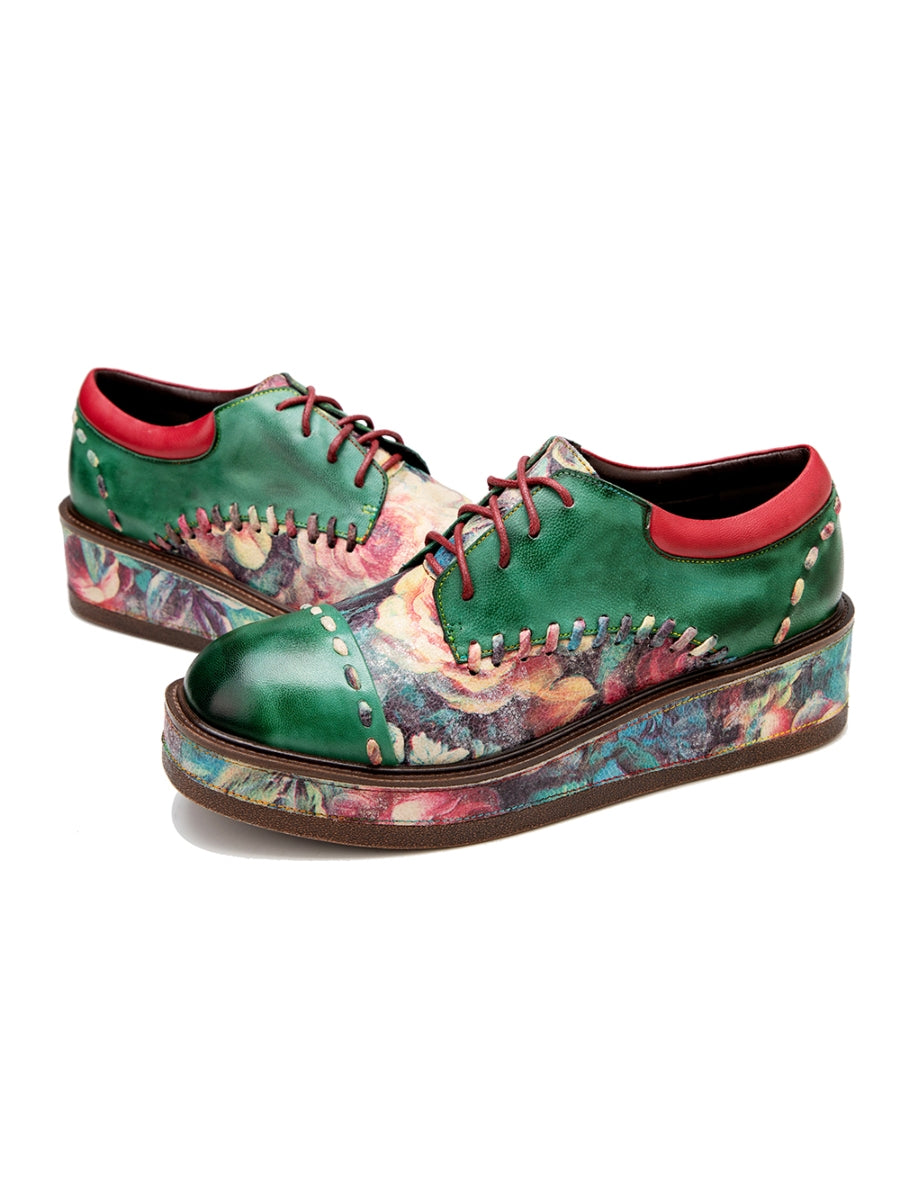 SOFFIA | Brush Craft Emerald Floral Leather Oxford