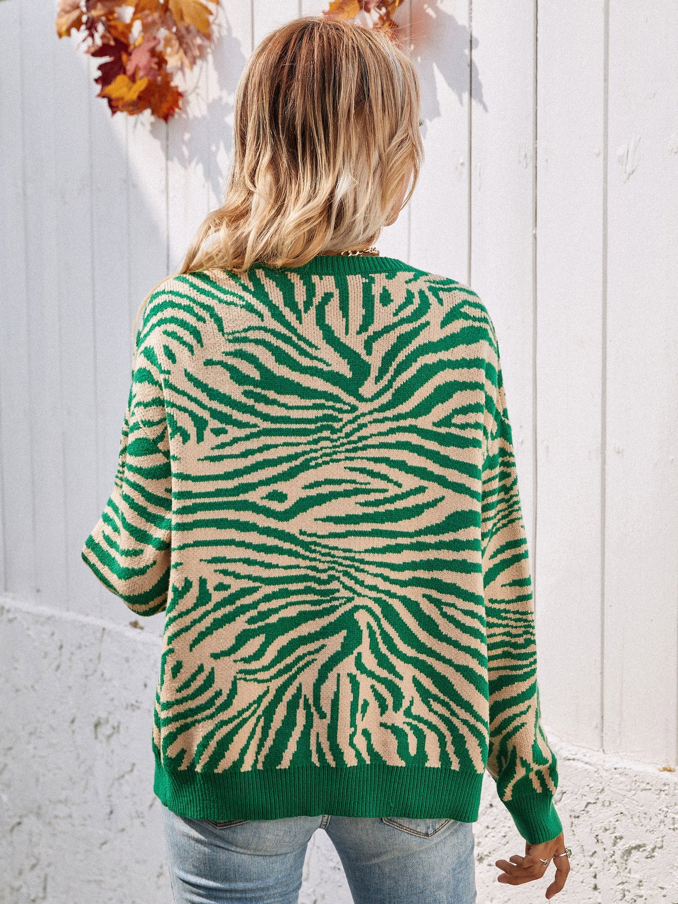 Smaibulun | Tiger Year Animal Patterned Knit Cardigan - Green