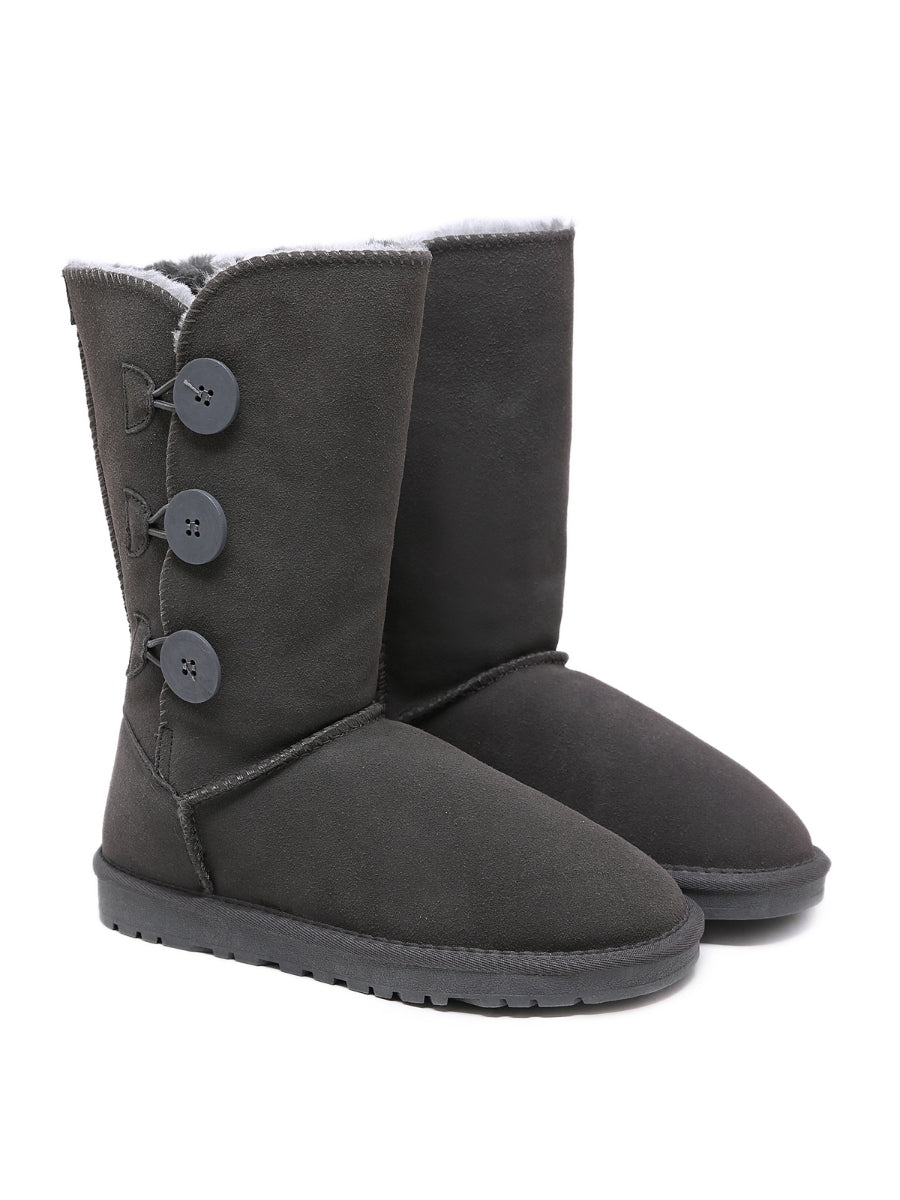 SMAIBULUN Ugg | Side Button Faux Fur-Lined Leather Suede Boots