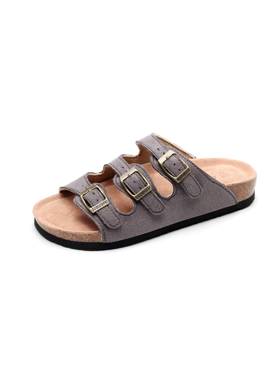 Maibulun | Grey Triple-Buckle Suede Upper Sandal