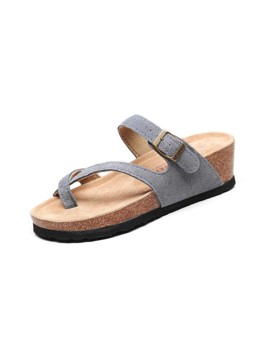 Maibulun | Grey Criss Cross Toe Suede Upper Wedge Sandal