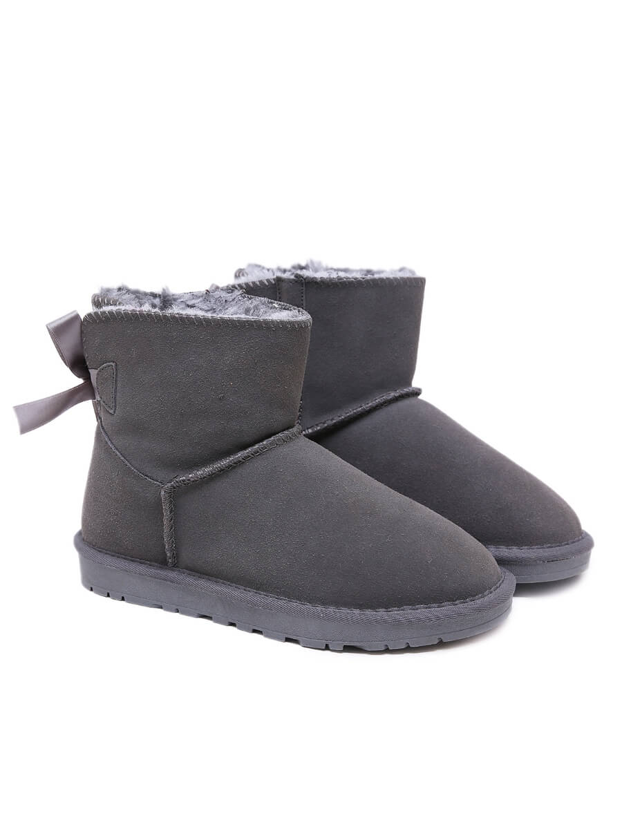 SMAIBULUN Ugg | Ribbon Bow Faux Fur-Lined Mini Ugg Boots