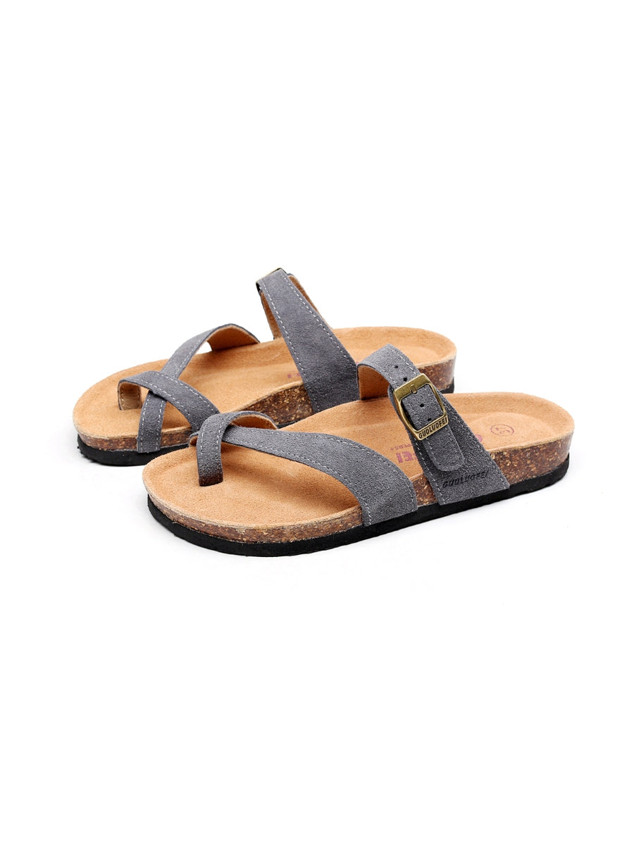 Maibulun | Grey Buckle-Accent Suede Upper Sandal