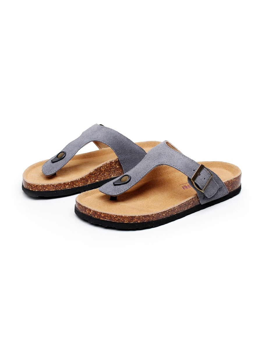 Maibulun | Grey Suede T-Strap Leather Sandal