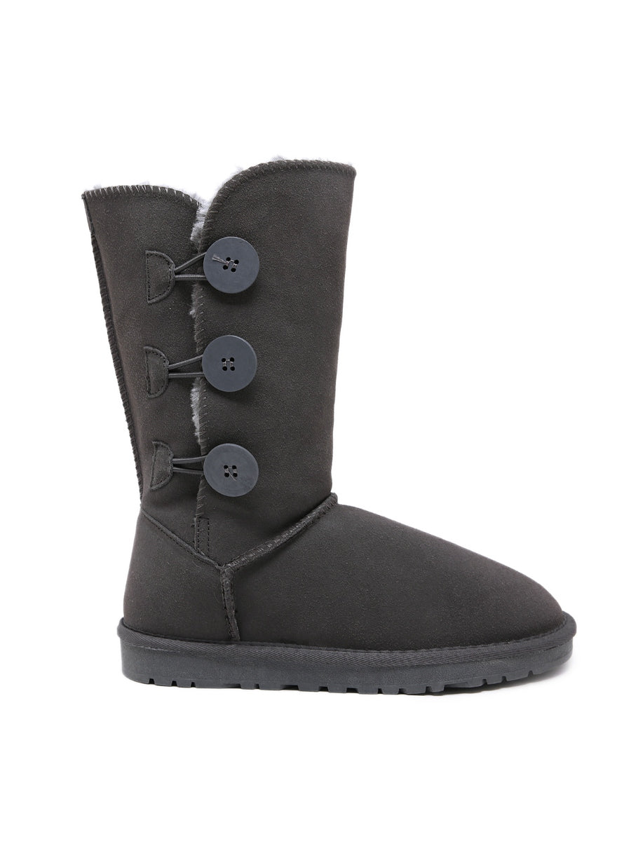 SMAIBULUN Ugg | Side Button Faux Fur-Lined Leather Suede Boots