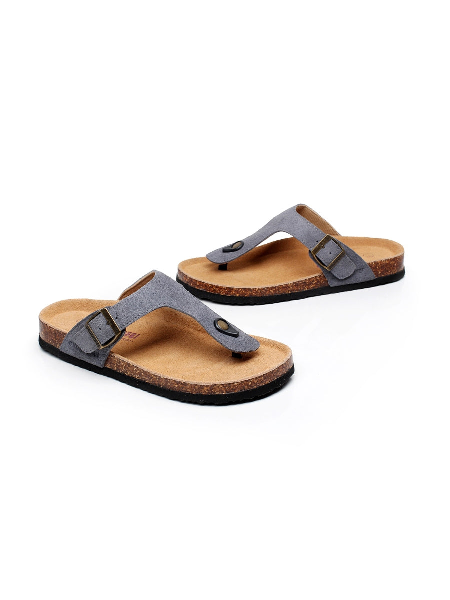 Maibulun | Grey Suede T-Strap Leather Sandal