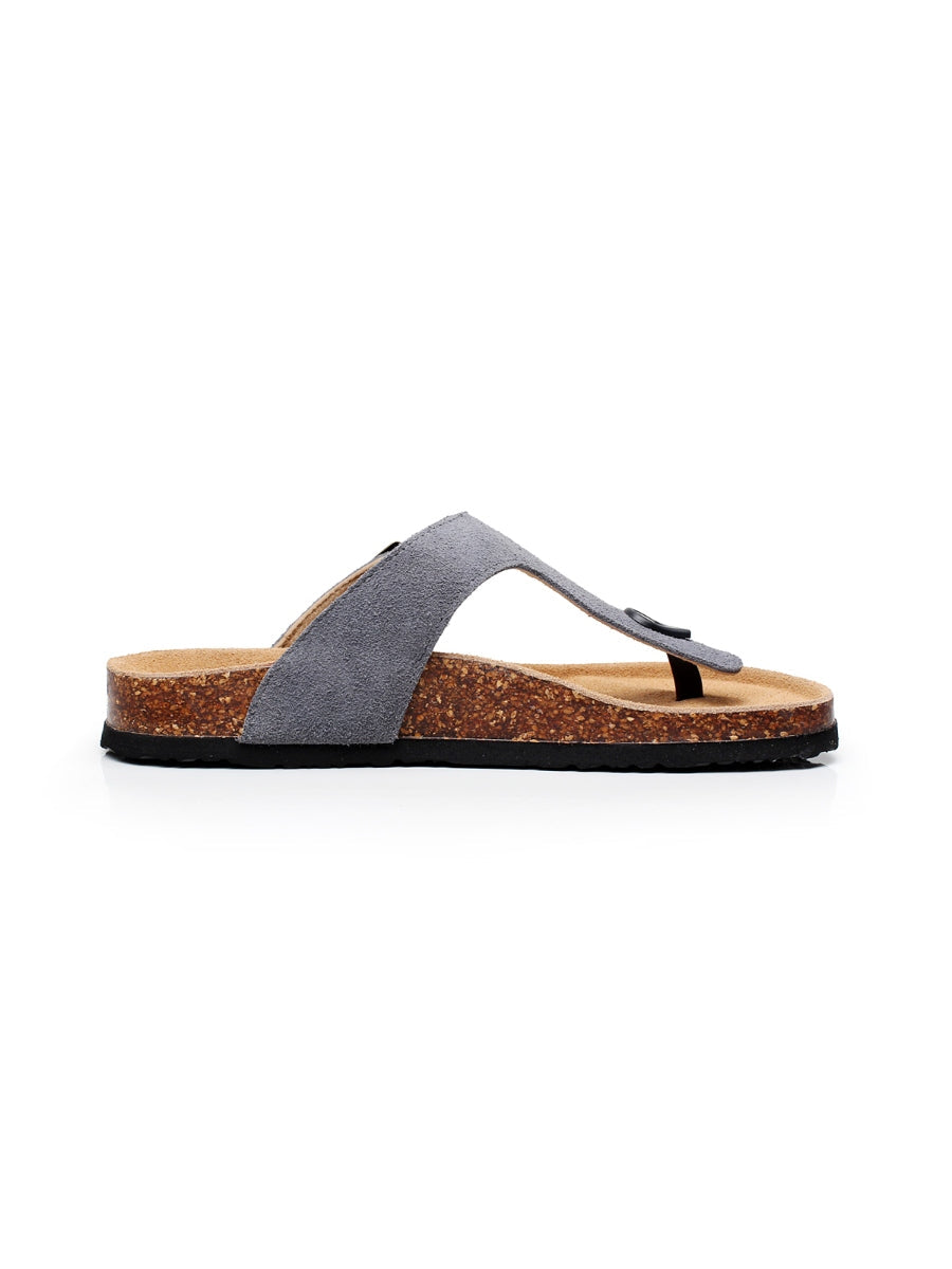 Maibulun | Grey Suede T-Strap Leather Sandal