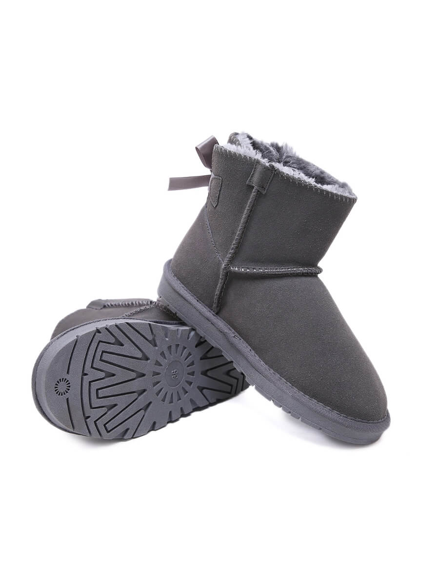 SMAIBULUN Ugg | Ribbon Bow Faux Fur-Lined Mini Ugg Boots