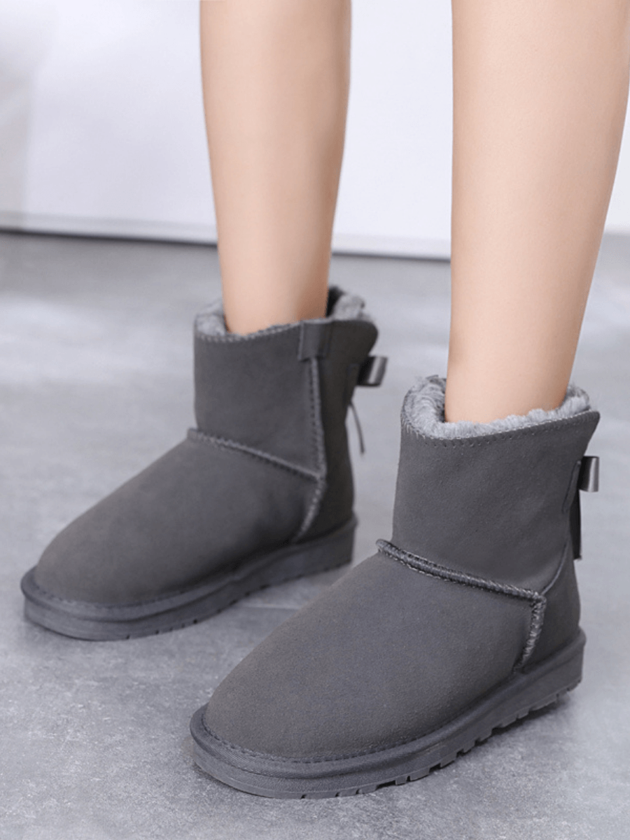 SMAIBULUN Ugg | Ribbon Bow Faux Fur-Lined Mini Ugg Boots