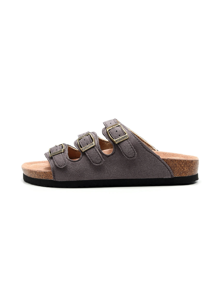 Maibulun | Grey Triple-Buckle Suede Upper Sandal