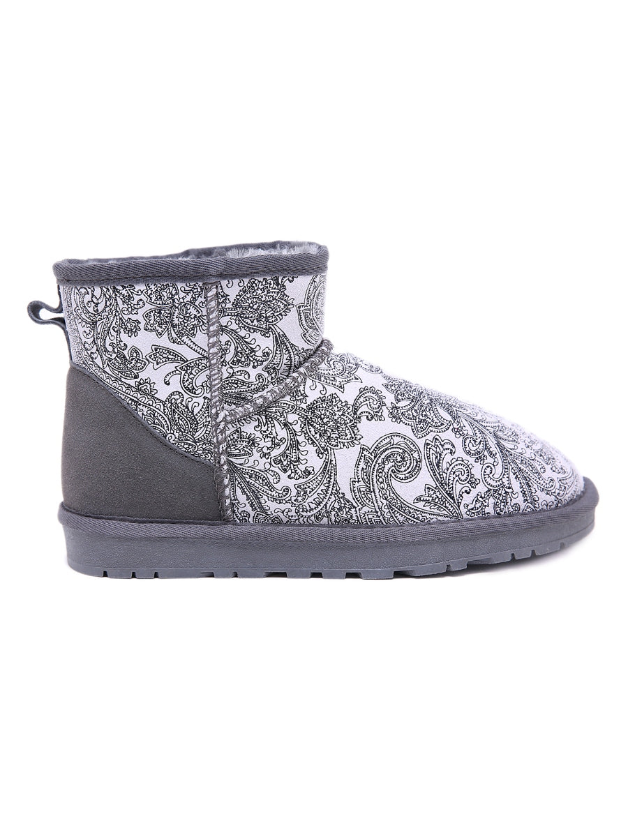 SMAIBULUN Ugg | Embroidered Faux Fur-Lined Leather Suede Boot