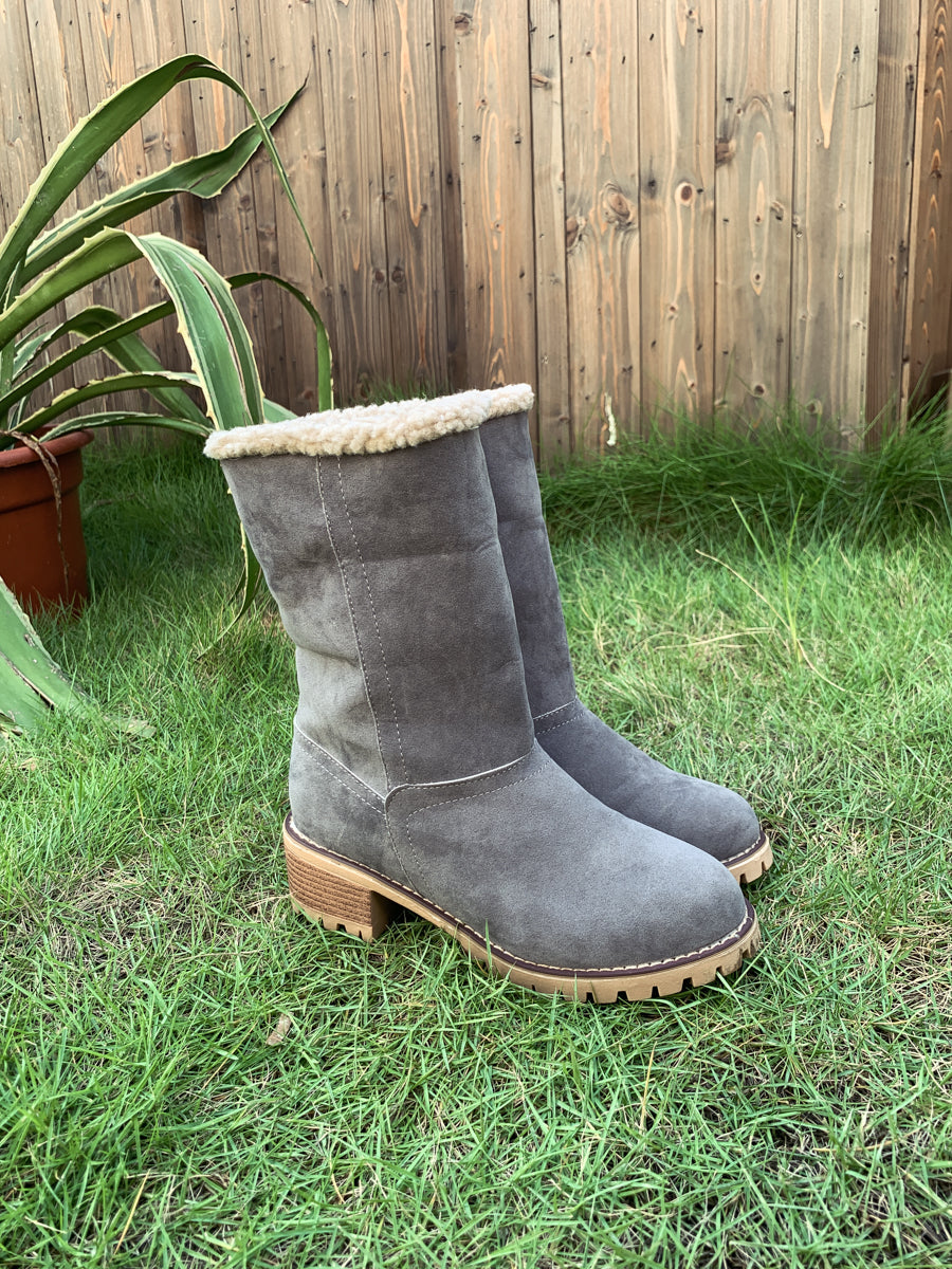 En Bloom | Plush-Lined Fold-Over Boot - Grey