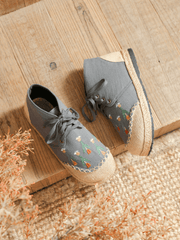 CACTUS ROSE | GREY RETRO EMBROIDERED LINEN SNEAKER