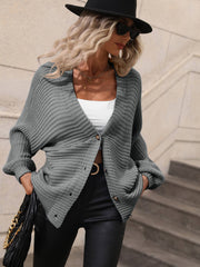 BUTTON UP OVERSIZED KNIT CARDIGAN - GREY