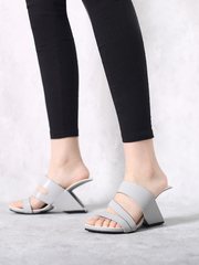 JadyRose | Grey Cross Strap Leather Wedge Slides