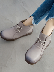 Rumour Has It | Modern Lace-Up Leather Ankle Boots - Grey