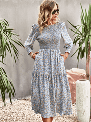 TRADING PLACES FLORAL MIDI DRESS - BLUE