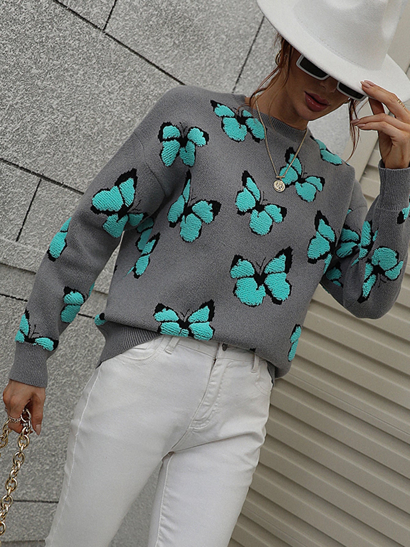 BUTTERFLY KNIT TOP - GREY