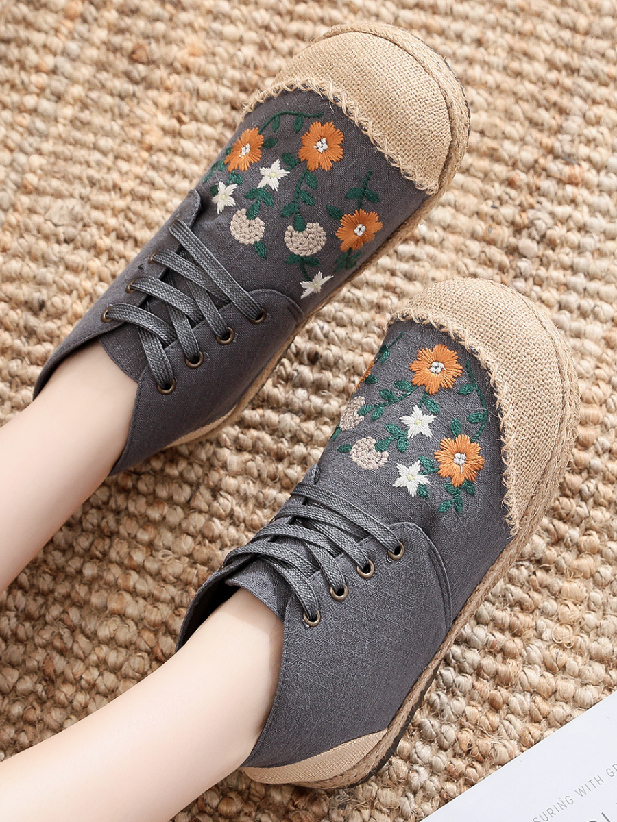 Cactus Rose | Embroidered Floral Head Hi-Top Sneakers Espadrilles