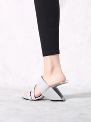 JadyRose | Grey Cross Strap Leather Wedge Slides