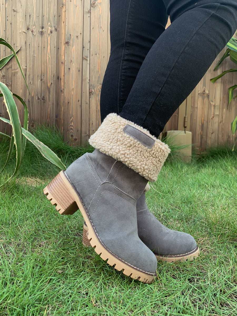 En Bloom | Plush-Lined Fold-Over Boot - Grey