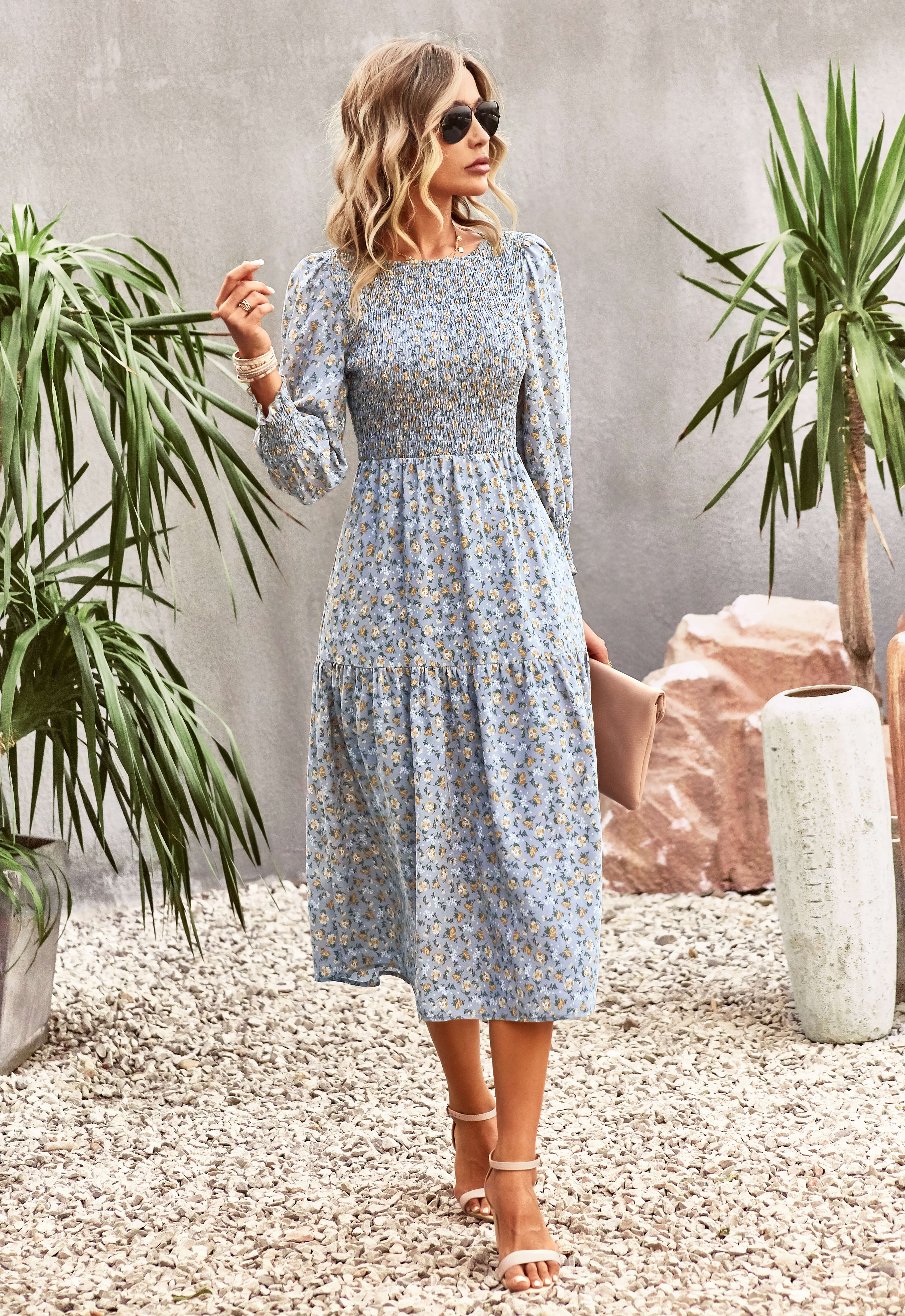 TRADING PLACES FLORAL MIDI DRESS - BLUE