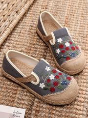 Cactus Rose | Berry Daisy Embroidered Linen Espadrilles Loafers Sneakers- Grey