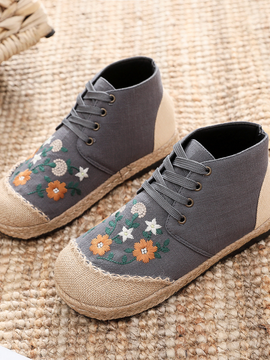 Cactus Rose | Embroidered Floral Head Hi-Top Sneakers Espadrilles