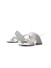 JadyRose | Grey Cross Strap Leather Wedge Slides