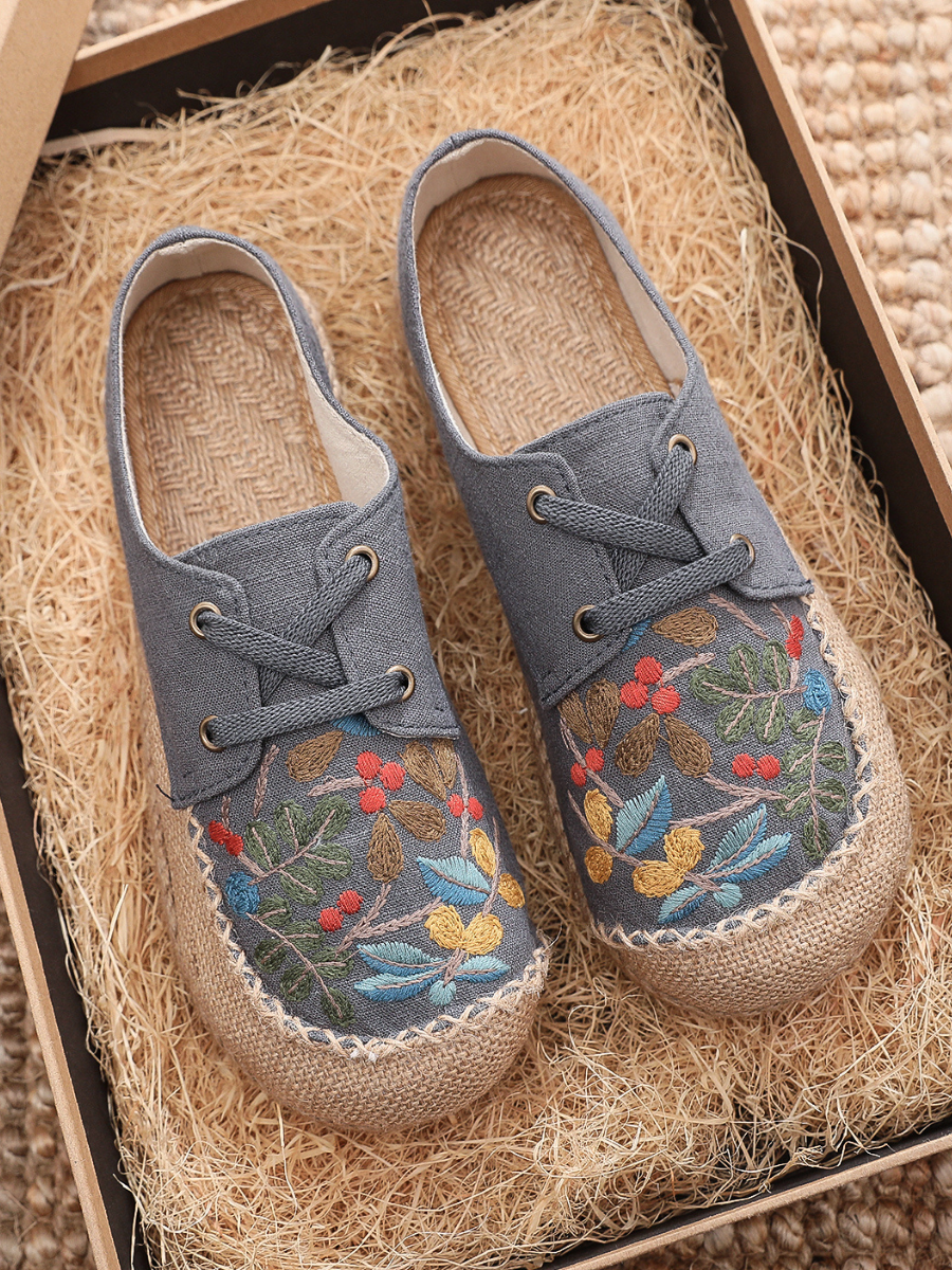 Cactus Rose | Playground Embroidered Linen Boat Shoes - Grey