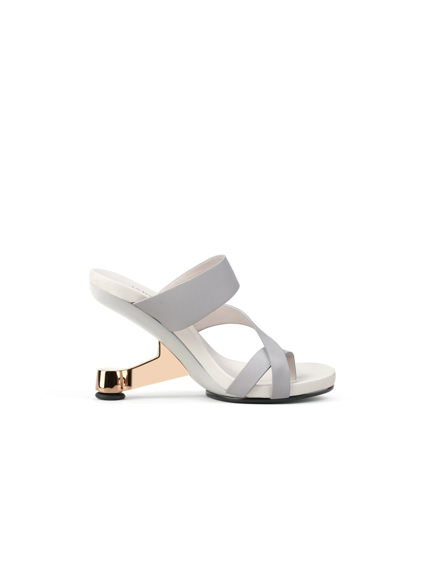 JadyRose | Grey Criss-Cross Toe Elevator Heel Leather Slides