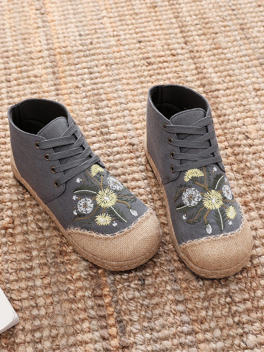 Cactus Rose | Embroidered Dandelion Round Toe Hi-Top Sneakers Espadrilles