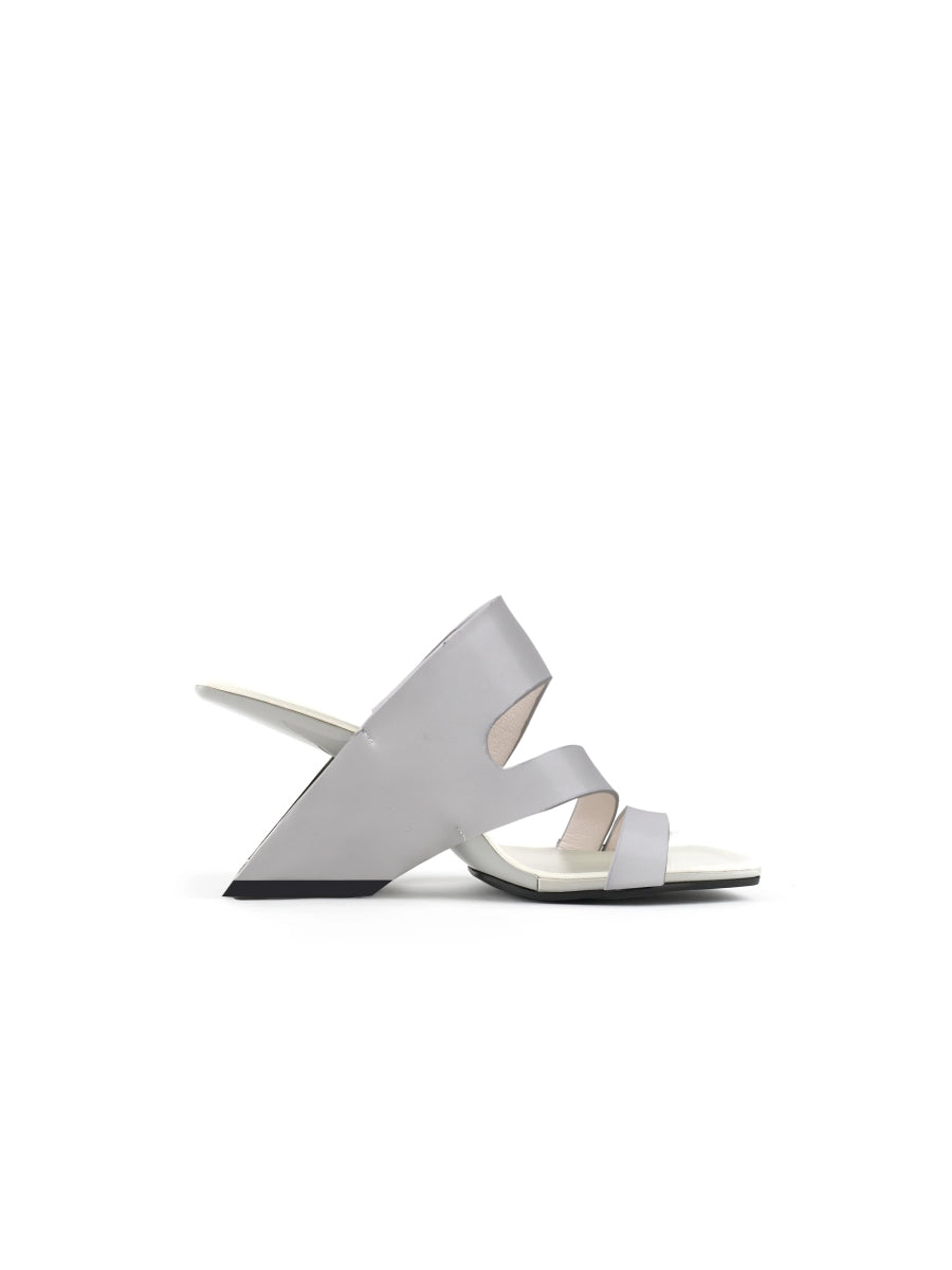 JadyRose | Grey Cross Strap Leather Wedge Slides