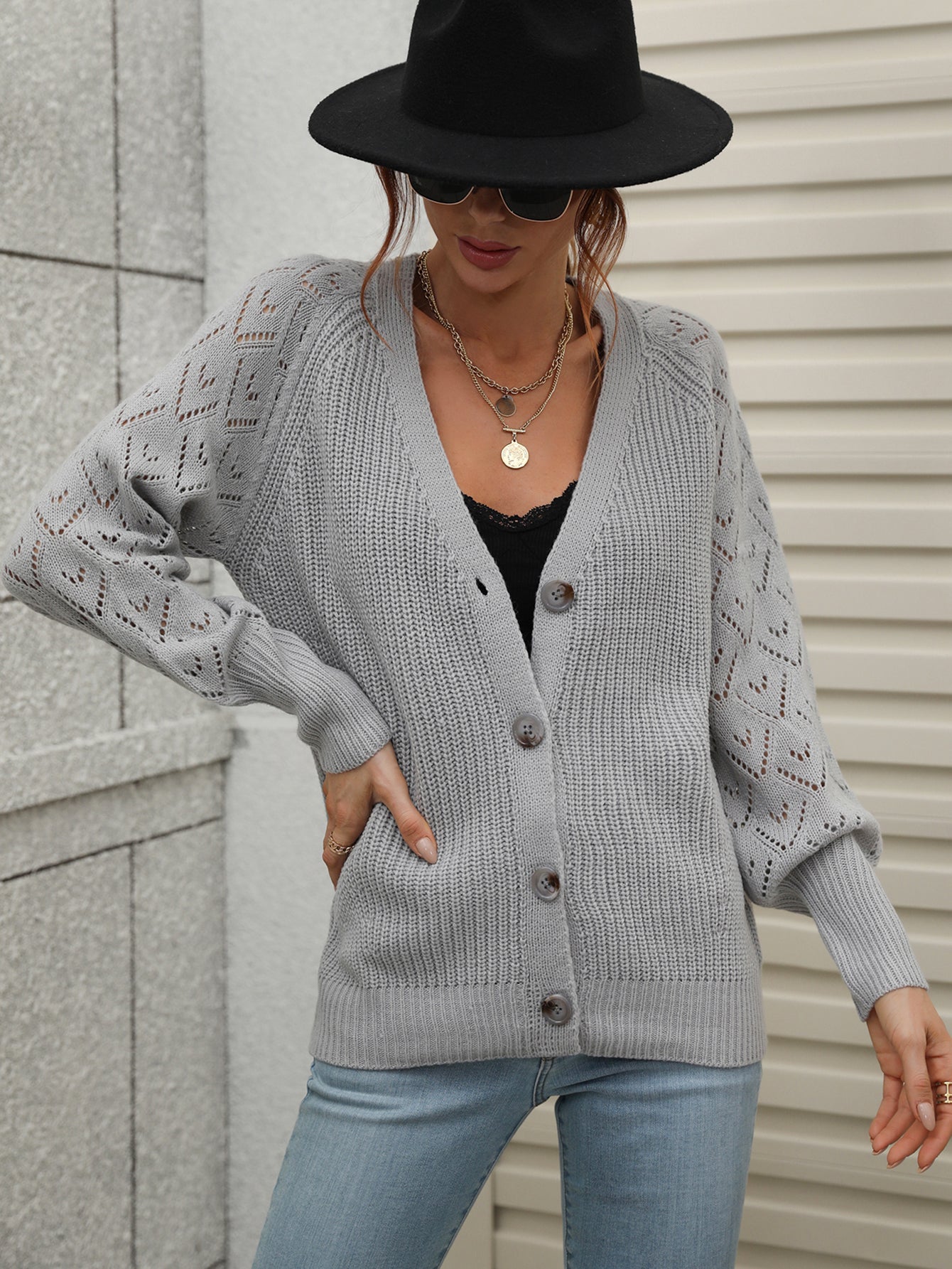 SHANTALL KNIT CARDIGAN - GREY