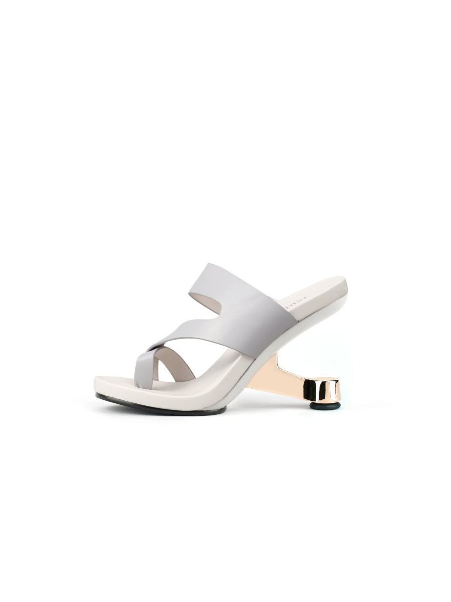 JadyRose | Grey Criss-Cross Toe Elevator Heel Leather Slides