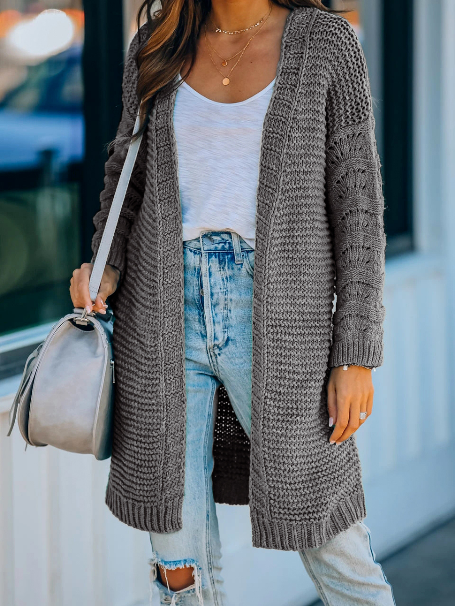 Smaibulun Doll | Grey Braid Open Knit Long Cardigan